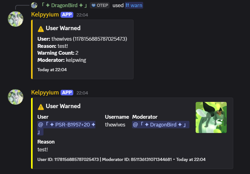 Warn command example
